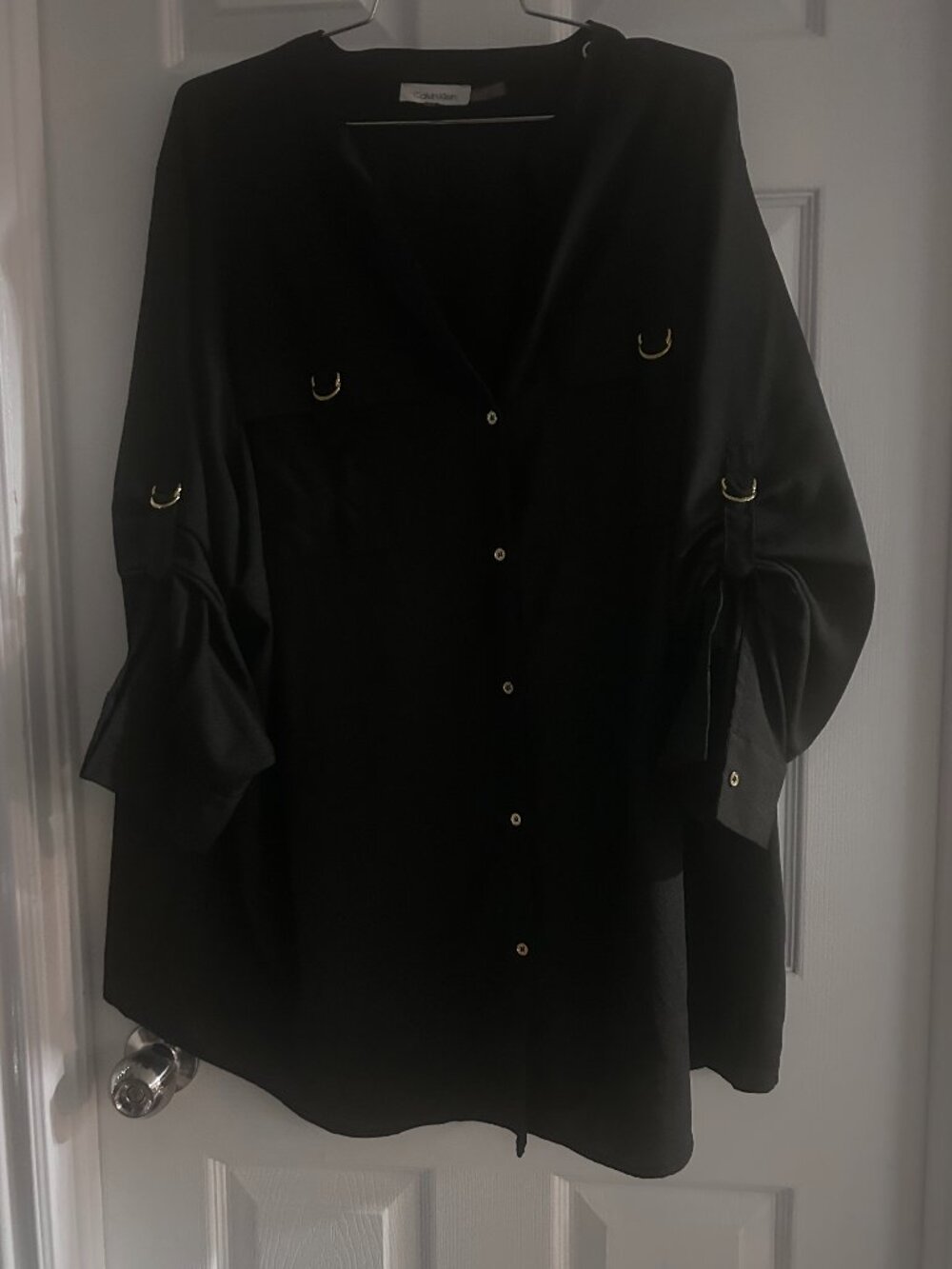 Calvin Klein black utility button-front blouse 2X black